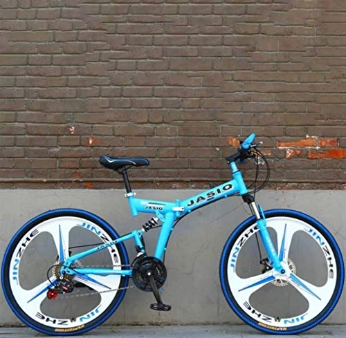 Vélos de montagne pliant : LFSTY Pliable Adulte Queue Souple VTT, étudiant City Road Vélo de Course, vélos Adolescente Double Frein à Disque, 26 Pouces en Alliage de magnésium Roues intégré, Blue, 24 Speed