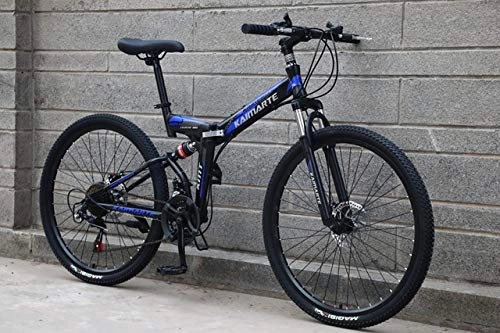 Vélos de montagne pliant : LIANG 21-Speed Folding Mountain Bike 24 inch and 26 inch Double Disc Brake Bicycle Bicycle Folding Mountain Bike, Black Blue F, 26inch