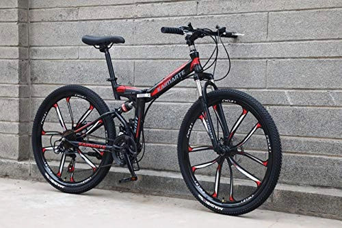 Vélos de montagne pliant : LIANG 21-Speed Folding Mountain Bike 24 inch and 26 inch Double Disc Brake Bicycle Bicycle Folding Mountain Bike, Black Red 10 Knife, 26inch