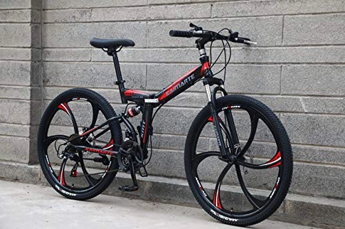 Vélos de montagne pliant : LIANG 21-Speed Folding Mountain Bike 24 inch and 26 inch Double Disc Brake Bicycle Bicycle Folding Mountain Bike, Black Red L, 26inch