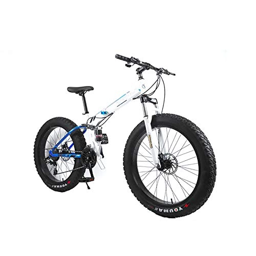 Vélos de montagne pliant : LINGYUN Sport Fat Tire Bike, vlo de Montagne Pliable, 21 Vitesses, Roues de 26 Pouces, Frein Disque Double, Ours 200 kg, Homme Grand (Bleu), 21
