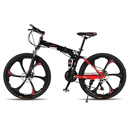 Vélos de montagne pliant : liutao Vélo adulte amortisseur double frein à disque une roue tout-terrain vitesse pliable VTT 26 x 17 (165–175 cm) Rouge
