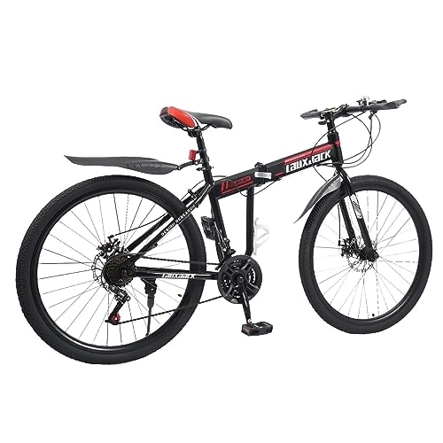 Vélos de montagne pliant : LOYEMAADE Vélo pliant de 26 pouces - VTT - 21 vitesses - Noir et rouge - Frein à disque