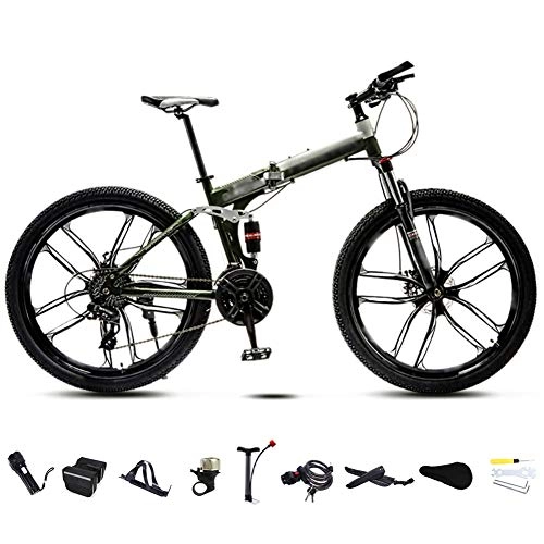 Vélos de montagne pliant : LQ&XL Pliable Bicyclette pour Adulte, 24 Pouces 26 Pouces, Vélo de Montagne, Pliant VTT Vélos, Freins a Disque, 30 Vitesses Poignees Tournantes / Vert / 24'' / C Wheel