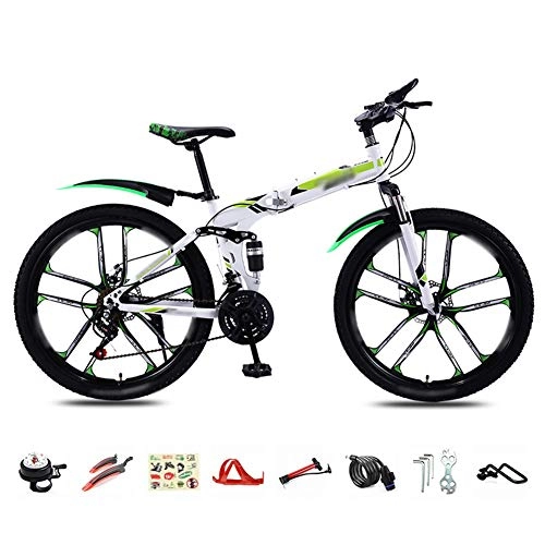 Vélos de montagne pliant : Luanda* VTT 30-Vitesses - 26'' Pliable Bicyclette pour Adulte - Pliant Vélo de Montagne - Double Freins a DisqueFreins - Bike pour Homme et Femme / Vert / B Wheel