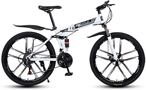 Vélos de montagne pliant : Léger VTT for adultes, Aluminium Suspension Vélo Plein cadre, fourche à suspension, frein à disque, blanc, E
