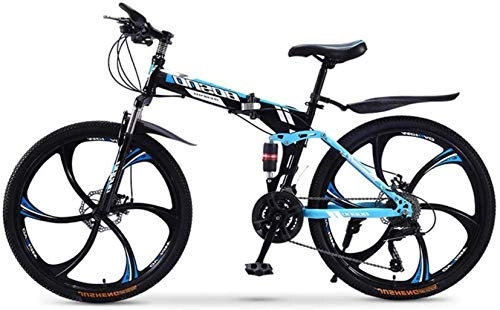 Vélos de montagne pliant : MJY Vélo de montagne, vélos pliants en acier au carbone de 24 pouces, vélo adulte à vitesse variable à double choc, roue intégrée à 6 couteaux 7-10), 24 pouces (24 vitesses)