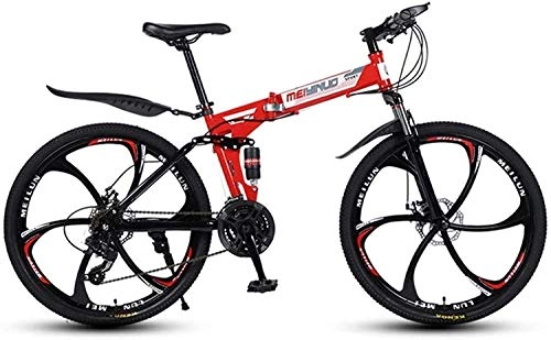 Vélos de montagne pliant : MJY Vélo Hommes Vélo de montagne, vélos pliants en acier au carbone 26 pouces, vélo adulte à vitesse variable à double choc, roue intégrée à 6 couteaux 6-24), 26 po (21 vitesses)