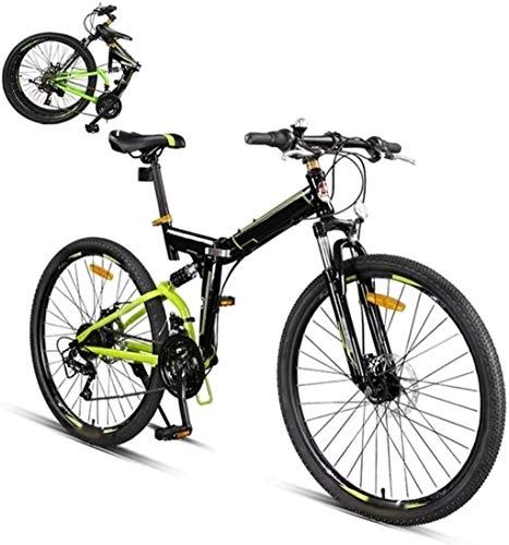Vélos de montagne pliant : MJY Vélo pliable 26 pouces, VTT pliant 24 vitesses, vélo de banlieue léger unisexe, frein à double disque, vélo à suspension complète 7-2, vert