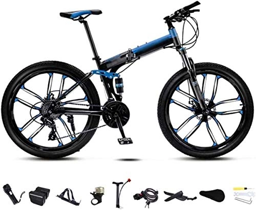 Vélos de montagne pliant : MJY Vélo vtt 24 pouces, vélo de banlieue pliable unisexe, VTT pliable à 30 vitesses, vélos tout-terrain à vitesse variable, frein à double disque / roue bleue / C 7-10