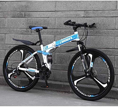 Vélos de montagne pliant : MJY Vélo VTT Vélos pliants, 26 pouces 21 vitesses Double frein à disque Suspension complète antidérapante, cadre en aluminium léger, fourche à suspension, bleu, B 6-27