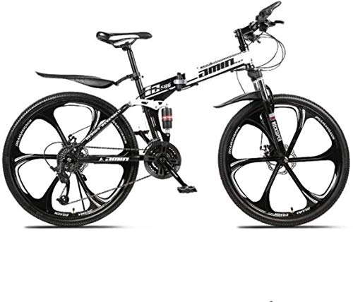 Vélos de montagne pliant : MJY Vélos pliants de vélo de montagne, 26 pouces 27 vitesses Double frein à disque Suspension complète antidérapante, cadre léger, fourche à Suspension 6-6, blanc
