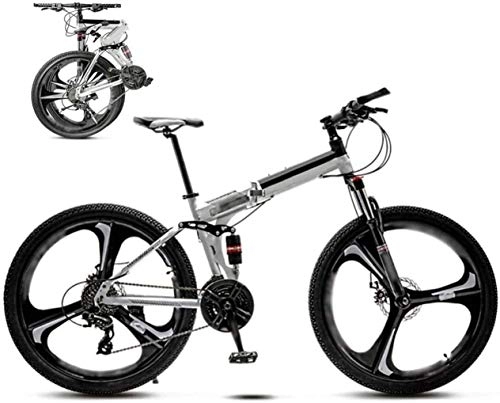 Vélos de montagne pliant : MJY Vélos Vélo VTT 24-26 pouces, vélo de banlieue pliable unisexe, vélo pliable à 30 vitesses, frein à double disque / blanc / roue A / 24 '6-27