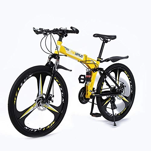 Vélos de montagne pliant : MRQXDP Vélo pour Adolescents Adultes Outroad Mountain, 26 Pouces vélo VTT 27 Vitesses vélo Pliant Suspension vélo VTT pour Hommes / Femmes-Jaune