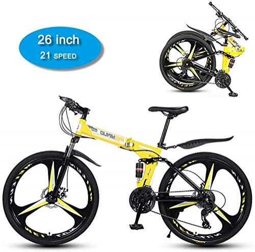 Vélos de montagne pliant : NENGGE Folding Mountain Bike, 26 pouces 3-couteau 21 vitesses mécanique à double disque monoroue Absorbeur frein Dual Shock extérieure for adultes hors route vélo (Color : A-yellow)