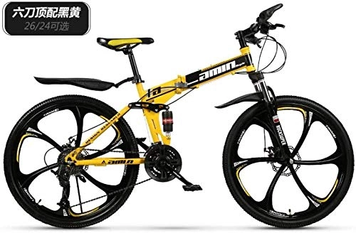 Vélos de montagne pliant : NENGGE Montagne Vélo pliant montagne vélo bicyclette 21 vitesses 27 vitesses à double amortisseur roue intégré pliage hors route (Color : Yellow)
