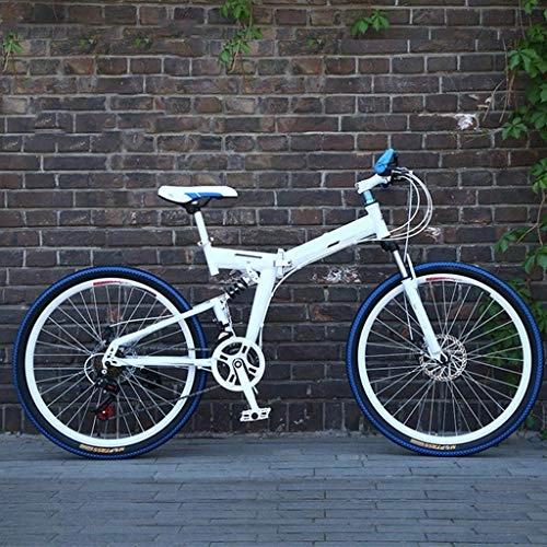 Vélos de montagne pliant : Nfudishpu Bicyclettes Overdrive Hardtail VTT 24 / 26 Pouces 21 Vitesses Pliant Cycle Blanc avec Freins à Disque