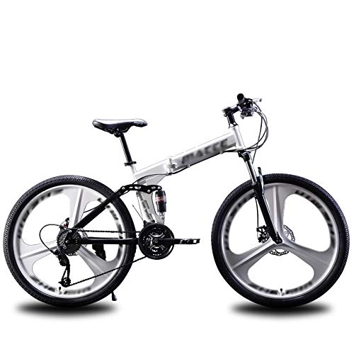 Vélos de montagne pliant : NXX Mountain Bike Shock Absorption Pliable VTT 24 Pouces, VTT Vélo avec 3 Roues Cutter, Blanc, 27 Speed