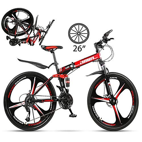 Vélos de montagne pliant : NYANGLI Pliable VTT 26 Pouces VTT Adulte Pays Gearshift Carbone Cadre en Acier Vélo, VTT Semi-Rigide avec Siège 3 Cutter Réglable, Rouge, 24speed