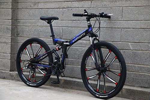 Vélos de montagne pliant : Pakopjxnx 21 Speed Folding Mountain Bike 24 and 26 inch Bicycle Double Disc Brakes, Black Blue 10 Knife, 26inch