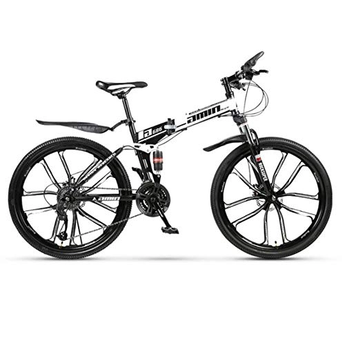 Vélos de montagne pliant : Pakopjxnx 21 Variable Speed Mountain Bike 24 and 26 inch Folding Mountain Bicycle, Black and White  10K, 26inch