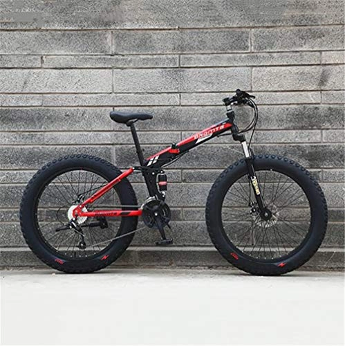 Vélos de montagne pliant : Pliage Neige Vélo, Queue Souple VTT Adulte 4.0 Large Fat Big Tire Plage De Vélos (Color : Black Red, Size : 24inch)