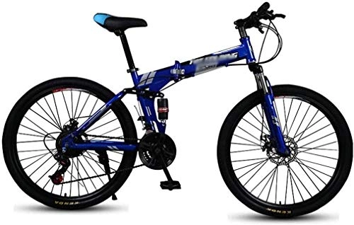 Vélos de montagne pliant : Qinmo Folding Mountain Bike Double Double Damping Frein Disque Un Adulte 6 Couteaux Roue de Bicyclette mle et Femelle tudiant Vitesse Variable vlo (Color : Blue, Size : 24 inch 24 Speed)