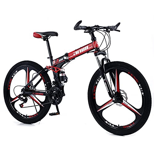 Vélos de montagne pliant : QQLK Adulte Vélo de Montagne Pliant 26", Dérailleur 24 Vitesses, Double Freins à Disque, Black Red, 3 Cutter Wheel