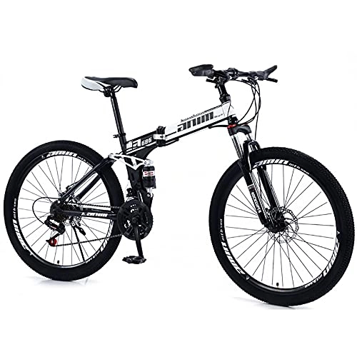 Vélos de montagne pliant : QQLK Adulte Vélo de Montagne Pliant 26", Dérailleur 24 Vitesses, Double Freins à Disque, Black White, Spoke Wheel