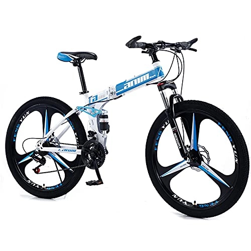 Vélos de montagne pliant : QQLK Adulte Vélo de Montagne Pliant 26", Dérailleur 24 Vitesses, Double Freins à Disque, White Blue, 3 Cutter Wheel