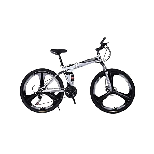 Vélos de montagne pliant : QYTEC zxc Vélo pour homme cadre en acier à haute teneur en carbone tout-terrain vitesse variable pliable VTT avec frein à disque absorbant les chocs vélo de route adulte (couleur : blanc)