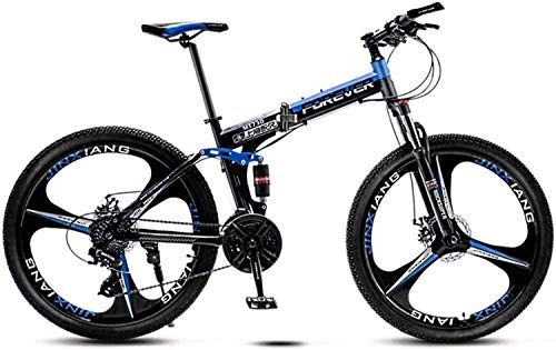Vélos de montagne pliant : QZ Vlo de Montagne, 26" Folding VTT Speed City Bike vlo en Alliage d'aluminium Roue Double Suspension Absorption des Chocs (Color : Blue, Size : 30 Speed)