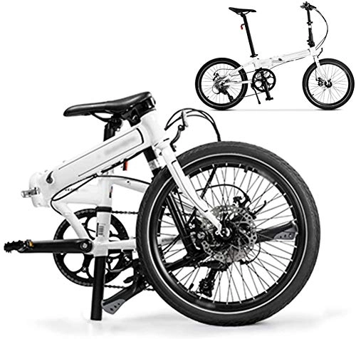 Vélos de montagne pliant : RENXR 20" Vélo Pliable Folding Mountain Bike 8 Vitesses, avec Double Disque De Frein, Unisexe Poids Léger Vélos De Ville pour Les Hommes / Femmes, Blanc