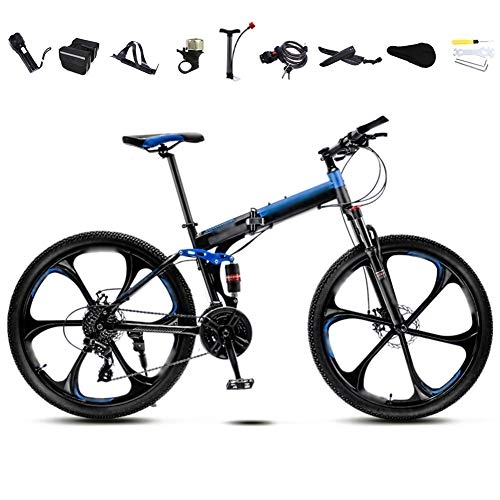Vélos de montagne pliant : ROYWY Pliable Bicyclette pour Adulte, 24 Pouces 26 Pouces, Vélo de Montagne, Pliant VTT Vélos, Freins a Disque, 30 Vitesses Poignees Tournantes / Blue / 26'' / B Wheel