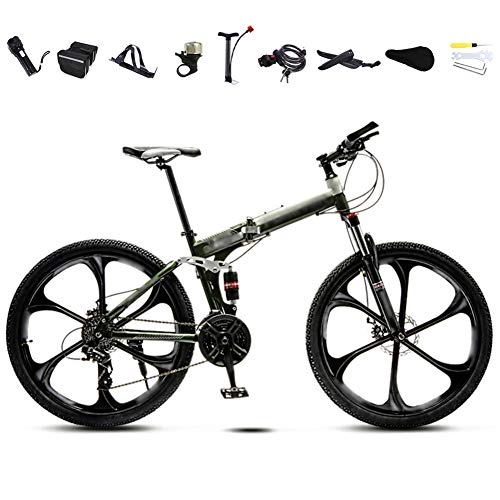 Vélos de montagne pliant : ROYWY Pliable Bicyclette pour Adulte, 24 Pouces 26 Pouces, Vélo de Montagne, Pliant VTT Vélos, Freins a Disque, 30 Vitesses Poignees Tournantes / Vert / B Wheel / 26