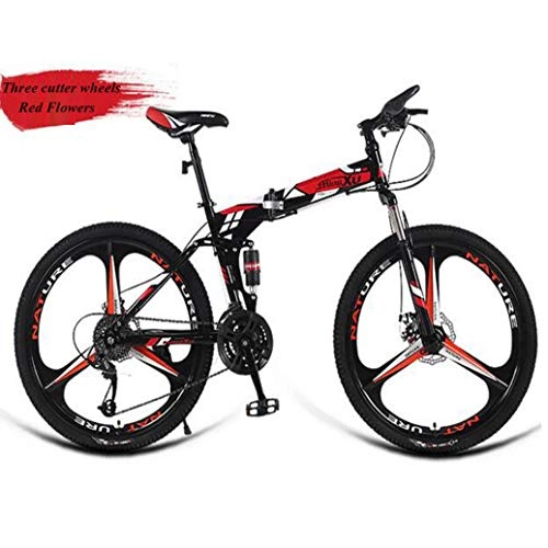 Vélos de montagne pliant : RPOLY Vélo de Montagne, Vélo Pliant Adulte Pliable vélos avec Anti-Skid et résistant à l'usure des pneus Avant et arrière Garde-Boue, Red_26 inch