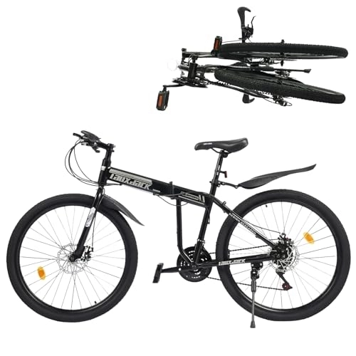 Vélos de montagne pliant : Salmeee VTT pliable 26 pouces pour jeunes - Frein à disque en acier au carbone - Dérailleur à 21 vitesses - Vélo Fully VTT - Double absorption des chocs - Cadre noir + blanc
