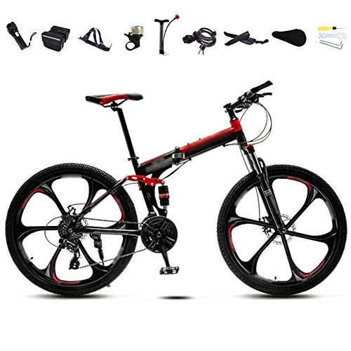 Vélos de montagne pliant : SHIN Pliable Bicyclette pour Adulte, 24 Pouces 26 Pouces, Vélo de Montagne, Pliant VTT Vélos, Freins a Disque, 30 Vitesses Poignees Tournantes / Red / B Wheel / 24