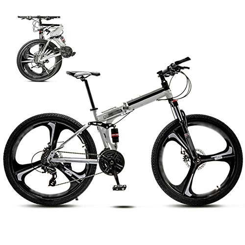 Vélos de montagne pliant : SHIN Pliable Bicyclette pour Adulte, 24 Pouces 26 Pouces, Vélo de Montagne, Pliant VTT Vélos, Freins a Disque, 30 Vitesses Poignees Tournantes / White / 24'' / A Wheel