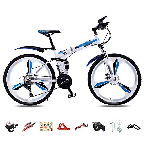 Vélos de montagne pliant : SHIN VTT 30-Vitesses - 26'' Pliable Bicyclette pour Adulte - Pliant Vélo de Montagne - Double Freins a DisqueFreins - Bike pour Homme et Femme / Blue / A Wheel