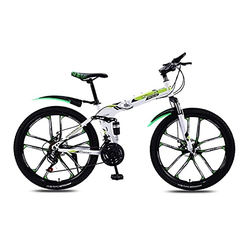 Vélos de montagne pliant : Story Vélo de VTT Pliante Vélo Vélo Hors Route Roue intégrée pour Hommes et Femmes Vélo à Double Variable pour Adultes (Color : White Green, Size : 21 Speed)