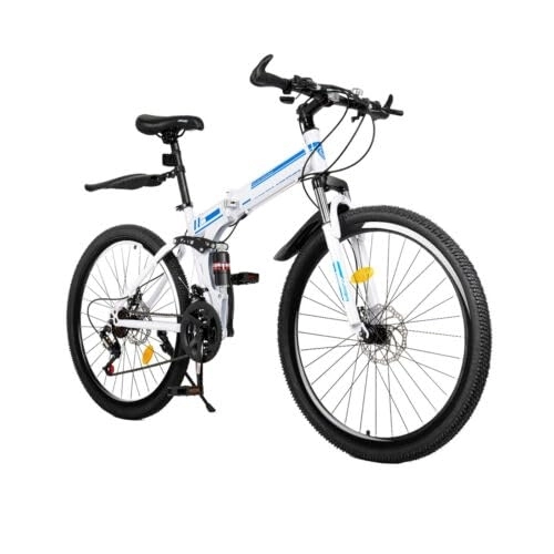 Vélos de montagne pliant : sulckcys VTT pliable 26 pouces pour adulte - Frein à disque - 120 kg - VTT 21 vitesses - Blanc et bleu