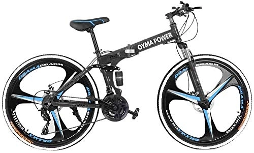 Vélos de montagne pliant : SYCY 26 Pouces VTT Shimanos vélos pliants pour Hommes Femme 21 Vitesses Freins à Disque à Suspension complète vélos de Cruiser de Plage-Noir