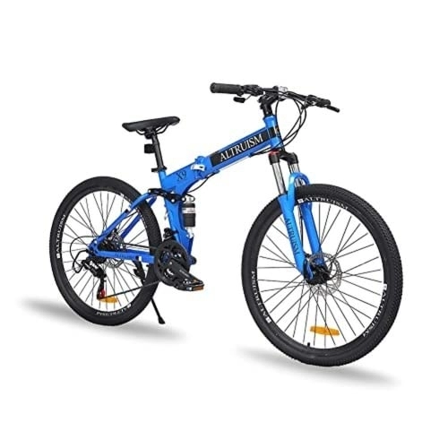 Vélos de montagne pliant : VTT 26" Vélo Pliant Dérailleur Shimano 21 Vitesses Frein à Disque Suspension Complète pour Femme Et Homme (Blue)