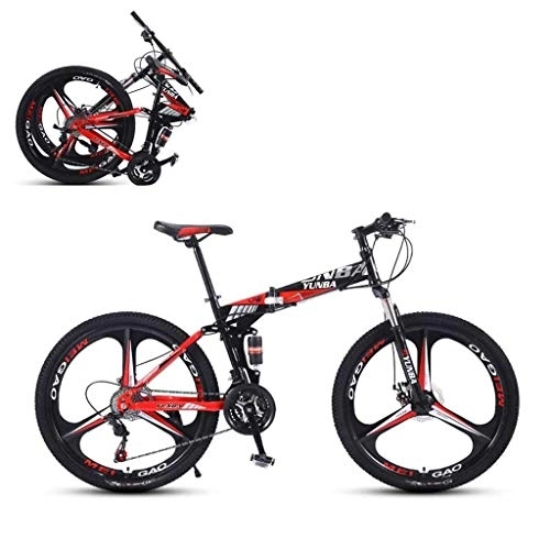 Vélos de montagne pliant : VTT adulte 26 pouces VTT trail vélo en acier à haute teneur en carbone cadre suspension complète vélos pliants 3 rayons 24 / 27 vitesses freins à disque double vélo VTT (taille : 24 vitesses)