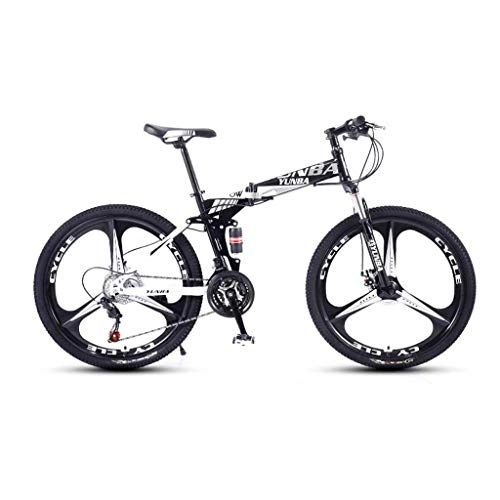 Vélos de montagne pliant : VTT adulte - 66 cm en acier à haute teneur en carbone - Vélo pliable - 24 / 27 vitesses - Freins à disque doubles (Couleur : blanc, taille : 24 vitesse)