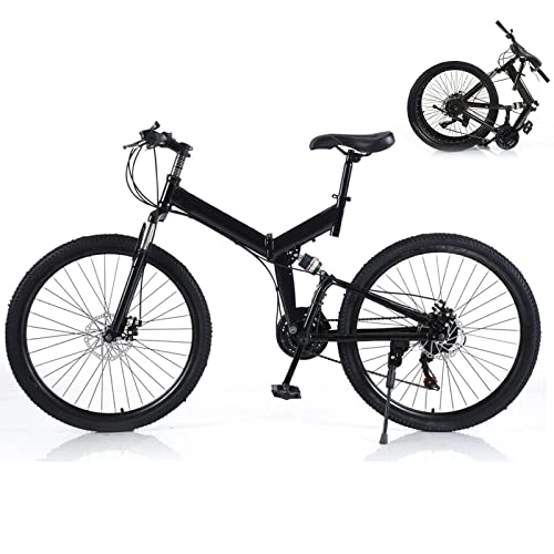 Vélos de montagne pliant : VTT pliable de 66 cm pour adultes, 21 vitesses, avec double freins à disque, cadre en acier à haute teneur en carbone, vélo pliable à suspension complète (noir)