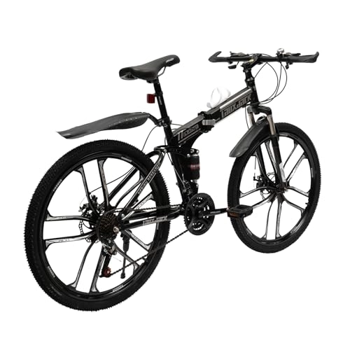 Vélos de montagne pliant : VTT pliable à 21 vitesses en acier au carbone - 26" - Avec freins à double disque - Hauteur réglable - Pour tous les types de routes (noir + blanc)