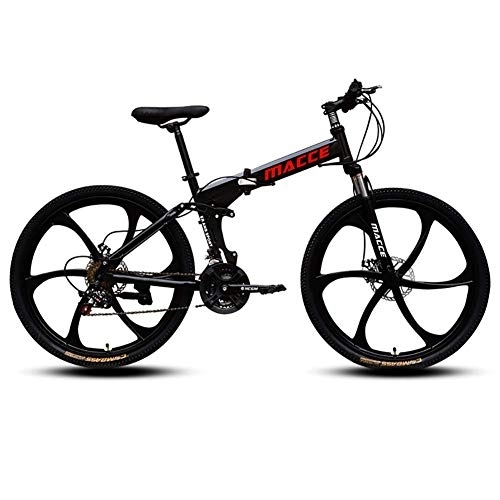 Vélos de montagne pliant : VTT, vélo de montagne, vélo de montagne de 26 pouces 21 vitesses, avec bicyclette pliante de frein à double disque, cadre en acier au carbone épaissié, 6 roue de couteau fengong ( Color : Black )