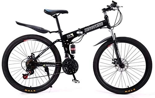Vélos de montagne pliant : VTT Vélos pliants, 27 vitesses Double Frein à disque Suspension Avant anti-glissement, cadre aluminium léger, fourche à suspension, (Color : Black1)